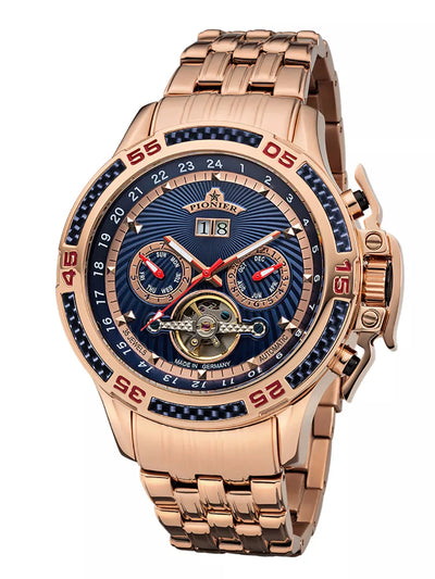 Amsterdam Pionier GM-515-11 rose case and band with blue dial
