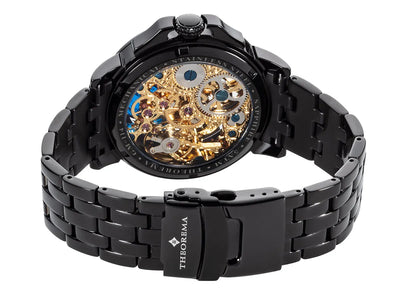 Open back case with see through movement with standard buckle stainless steel band.