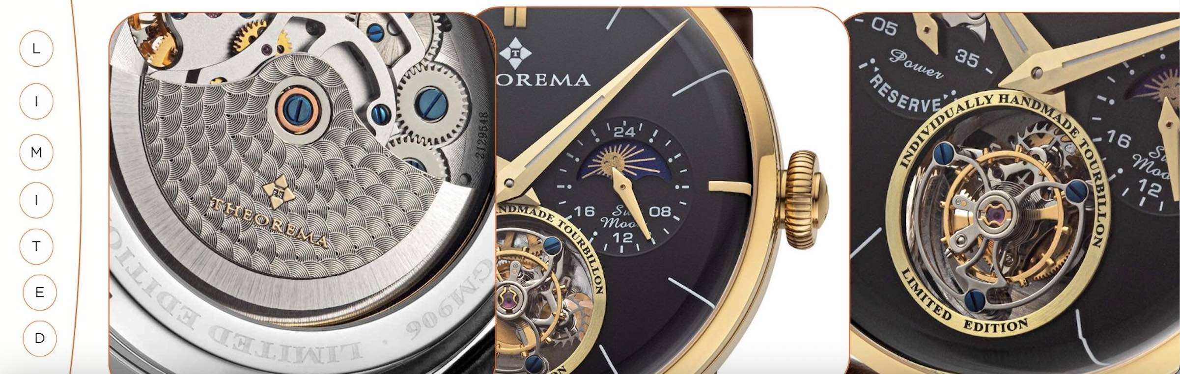 Three photos put together to showcase the details from up close of the limited edition flying tourbillon watch.