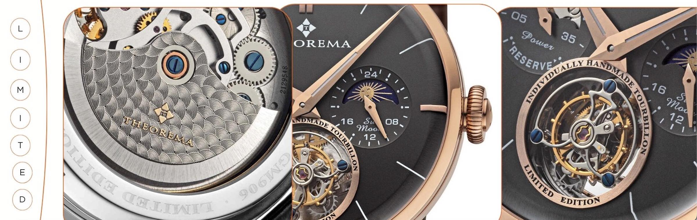 Three photos put together to showcase the details from up close of the limited edition flying tourbillon watch.