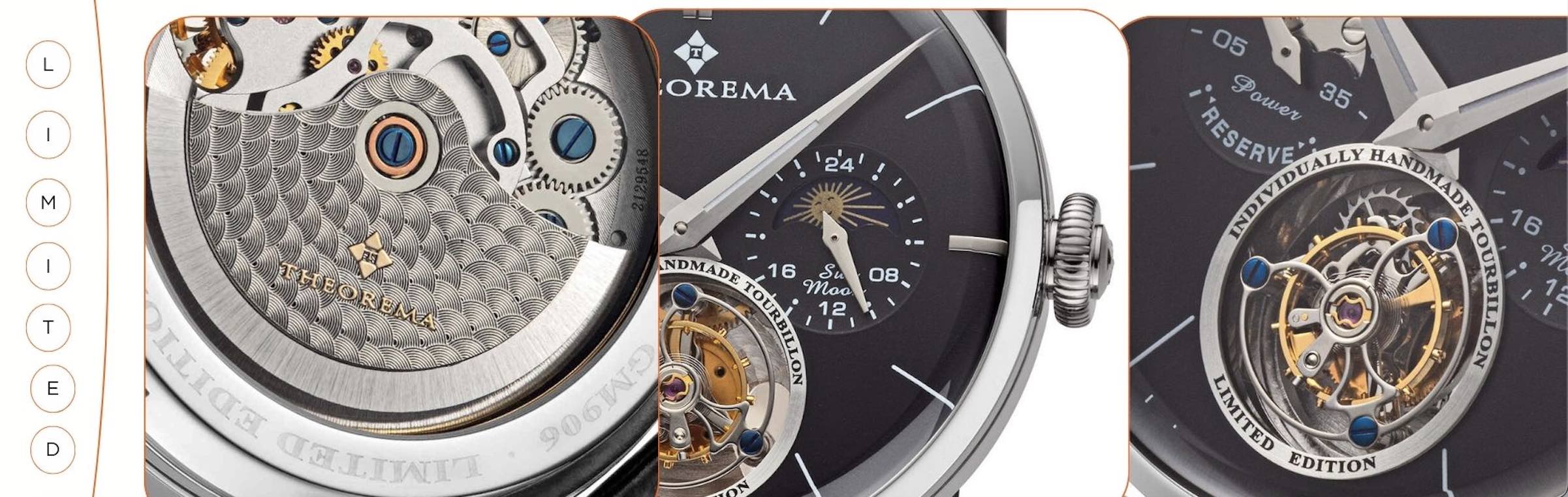 Three photos put together to showcase the details from up close of the limited edition flying tourbillon watch.