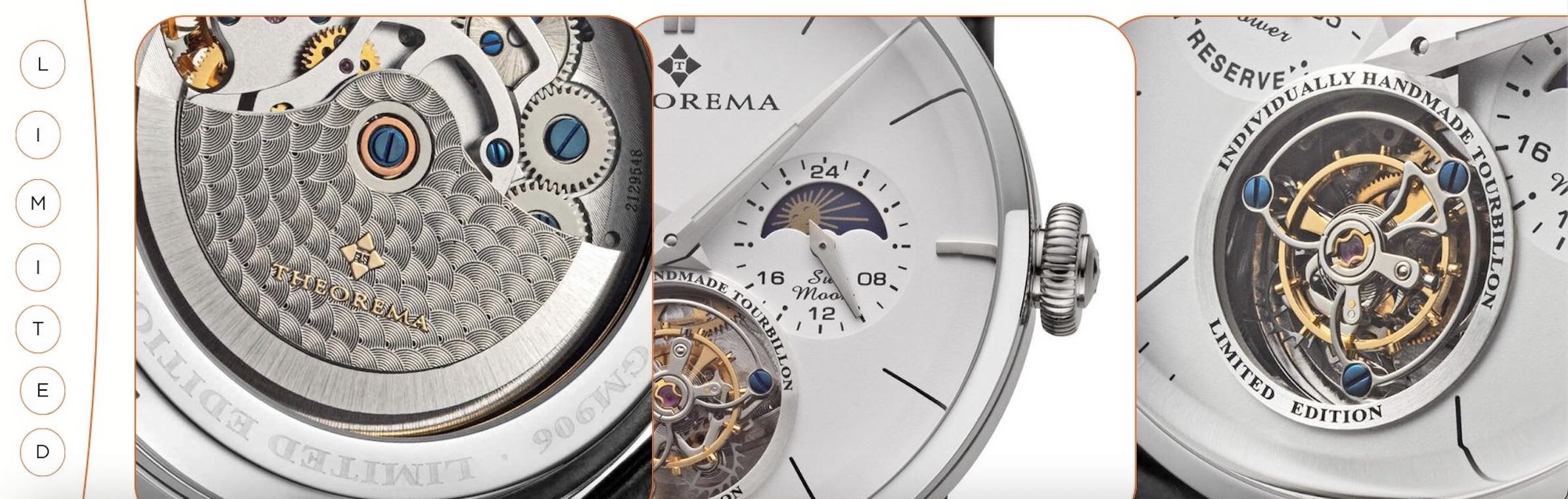 Three photos put together to showcase the details from up close of the limited edition flying tourbillon watch.
