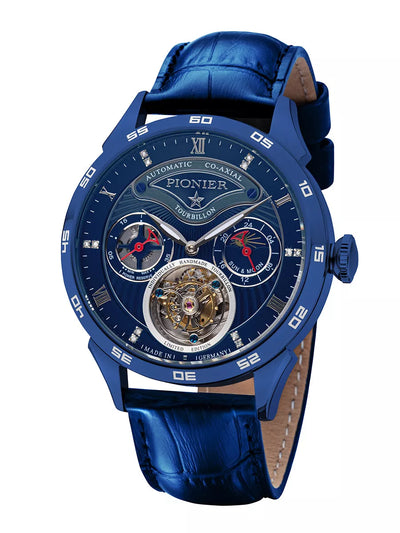 Geneva Automatic Tourbillon Pionier watch with Roman and Arabic numerals.