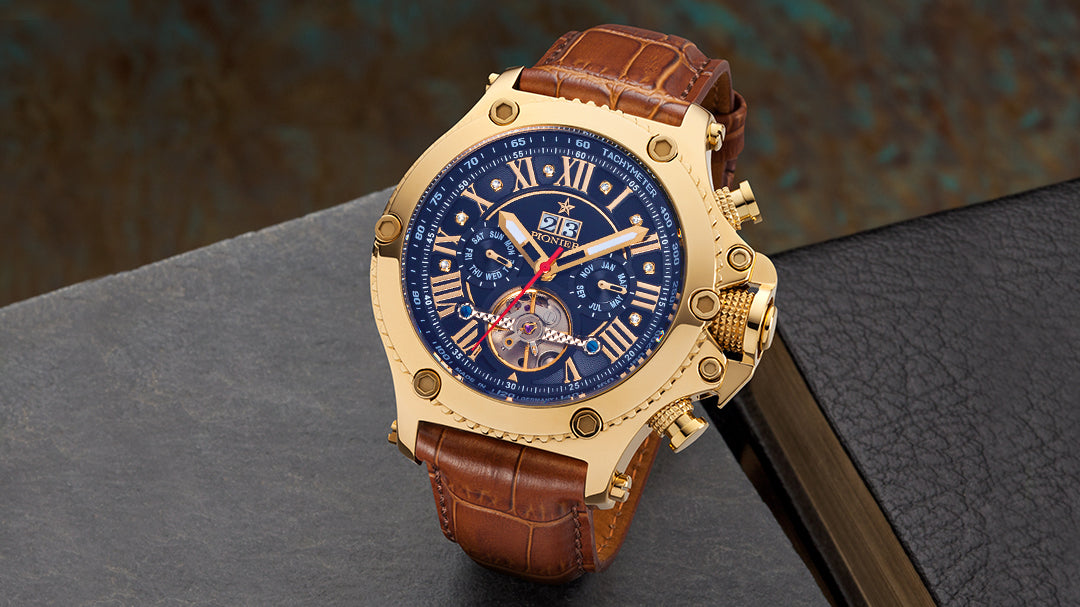 Photo showcasing the automatic full calendar watch from the New York collection by Pionier Germany