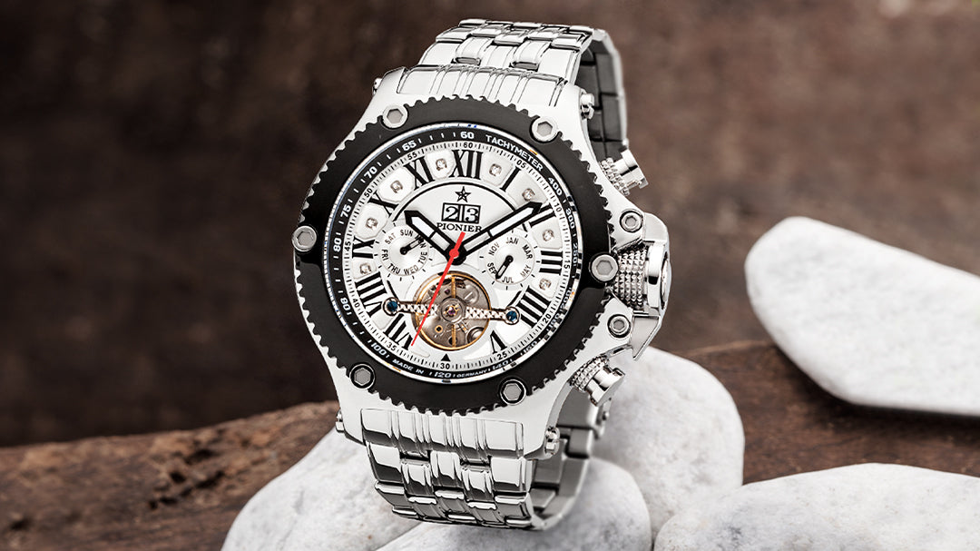 Photo showcasing the automatic full calendar watch from the New York collection by Pionier Germany