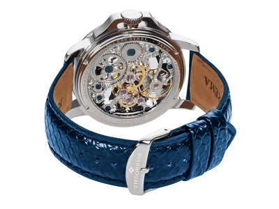 Open back case with silver mechanism and standard clasp for the leather band.