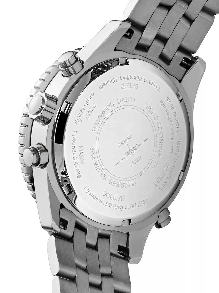 Back view of the silver case with three silver buttons all stainless steel.