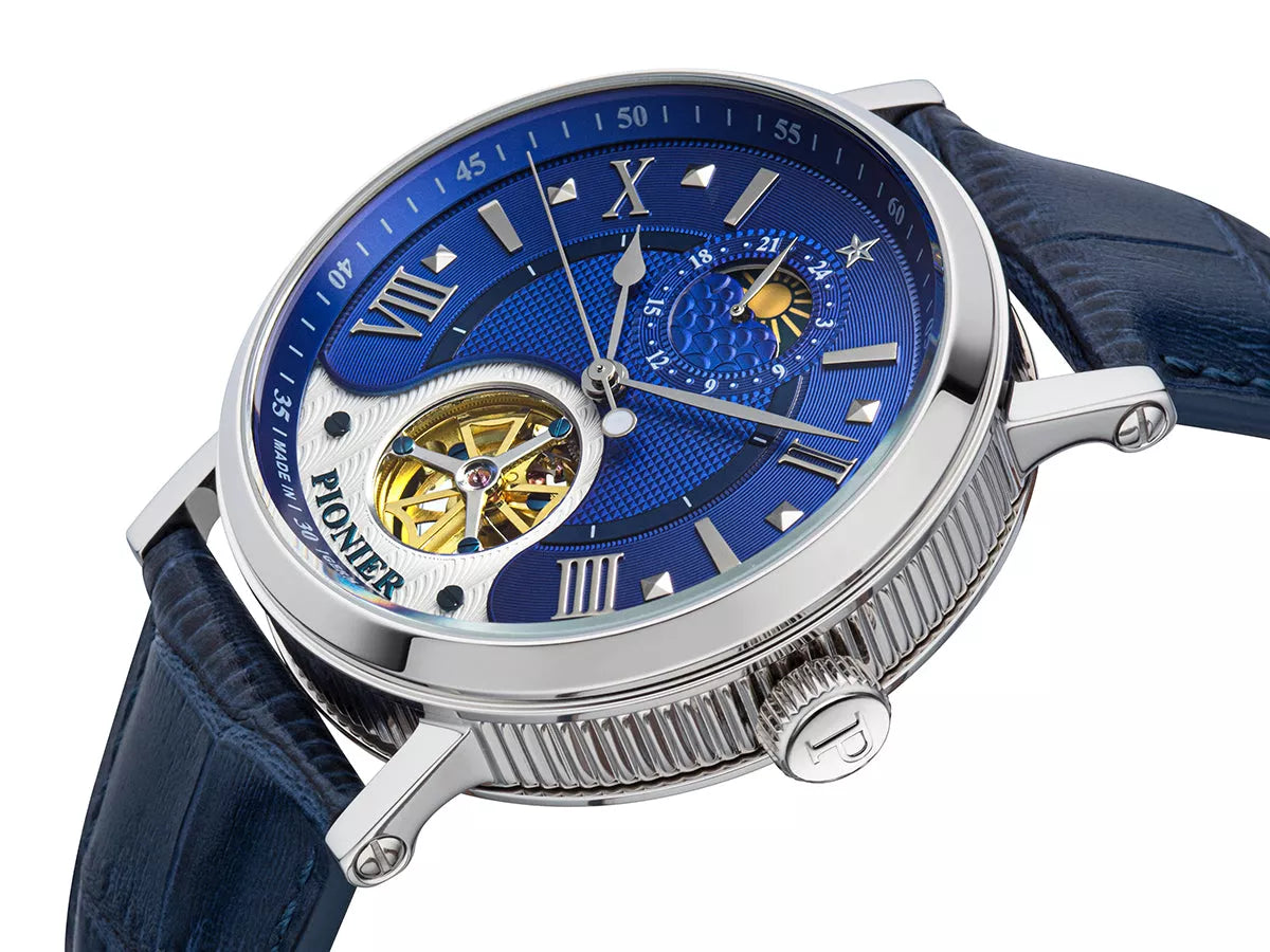 Open heart design with sun and moon phase and silver color crown.