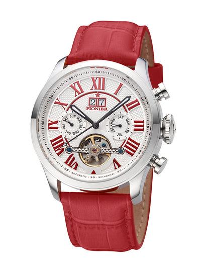 White dial with Roman numerals with silver case. Automatic Havana collection by Pionier.