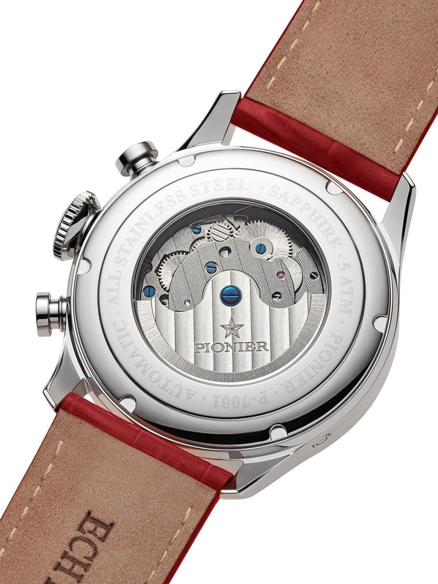 Open back with visible rotor movement with standard buckle for the band.