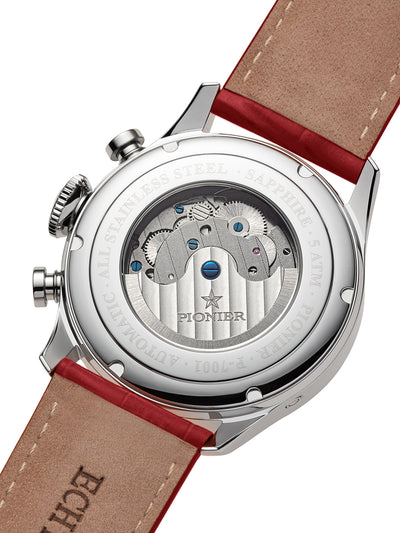 Open back with visible rotor movement with standard buckle for the band.