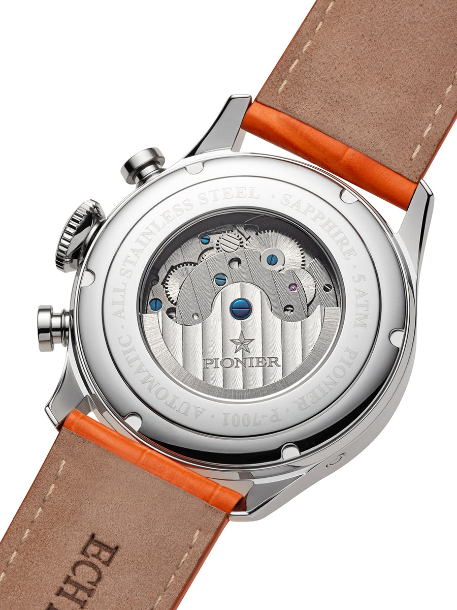Open back with visible rotor movement with standard buckle for the band.