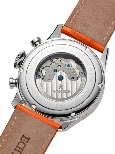 Open back with visible rotor movement with standard buckle for the band.