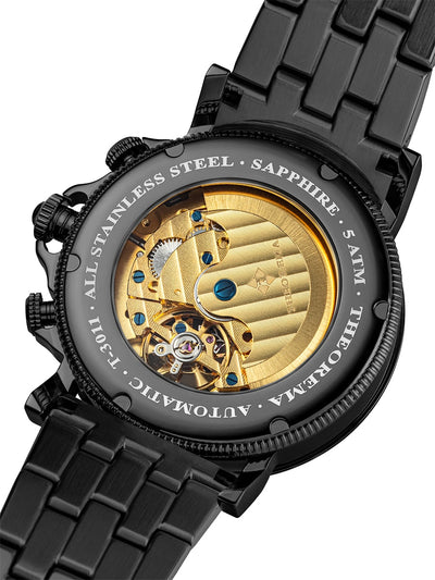 Automatic movement with all stainless steel case and sapphire glass 5 ATM by Theorema.