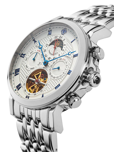 Bold and luxurious Macau Theorema timepiece with multi-layered dial, sun-ray pattern, and 24-jewel movement, built with German engineering expertise.