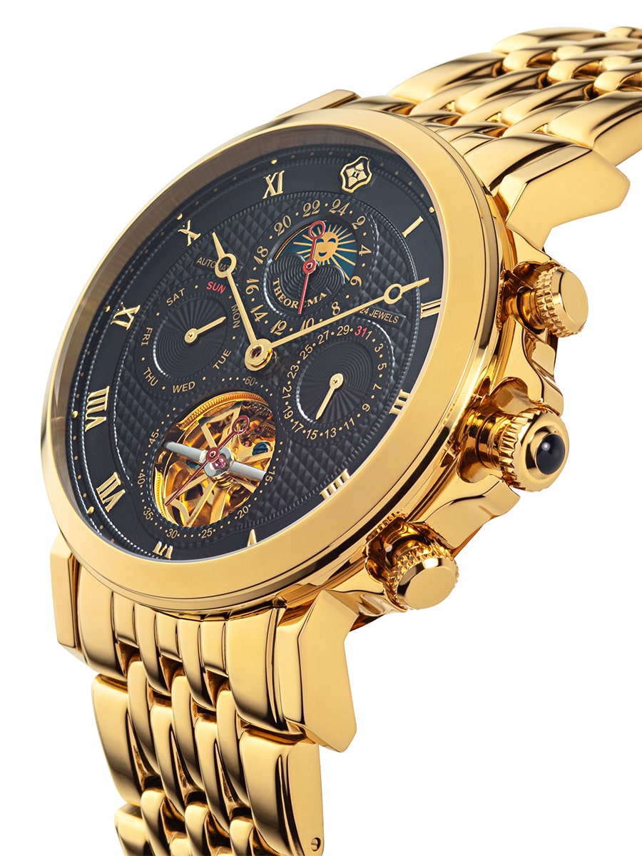 Automatic Theorema Macau watch with sun-moon complication and Roman numeral hour markers.
