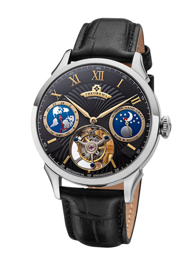 Open heart tourbillon design at 6 a clock with a mix of Roman and Arabic numerals.