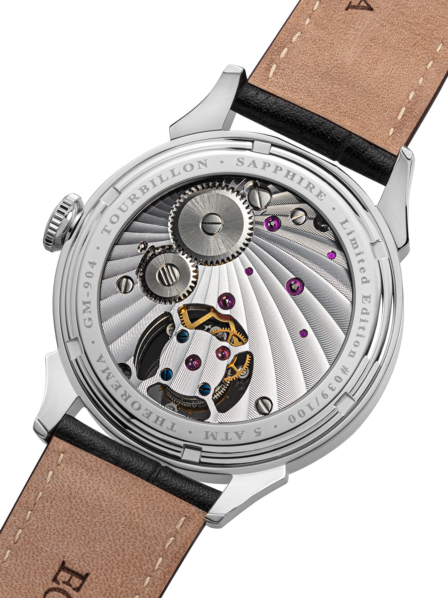 5 ATM with Sapphire glass the GM-904 tourbillon limited edition.
