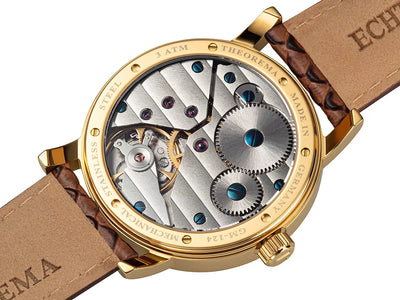 Open back case with a silver movement with gears.